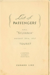 RMS Sylvania - Passenger List Cover