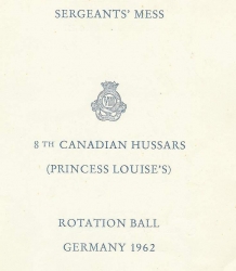 1962 Sergeants' Mess 8th Canadian Hussars Rotation Ball