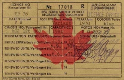 1970 BFG (CDN) Motor Vehicle Registration Document