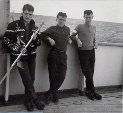 1962 March aboard the Saxonia L to R, Roger Denomme, ? , Harry Proctor