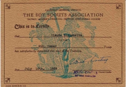 Scouts Bronze Arrowhead Course Completion Certificate, Claude Guillemette