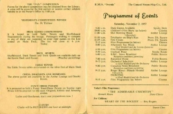 RMS Ivernia Programme of Events Nov 2 1957
