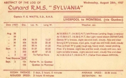 RMS Sylvania - Abstract of the Log August 28 1957
